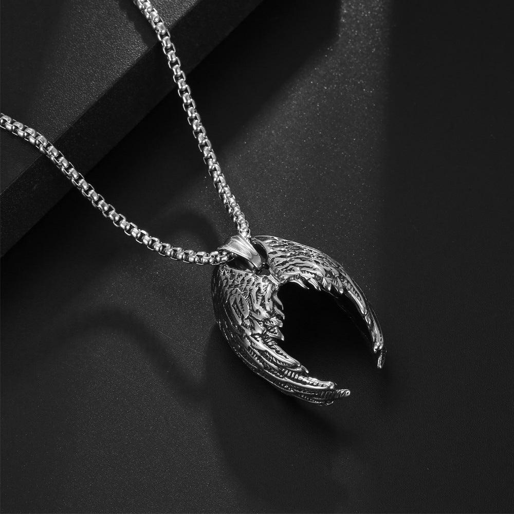 Titanium Steel Angel Wing Pendant Necklace for Men - Trendy Retro Hip-Hop Style