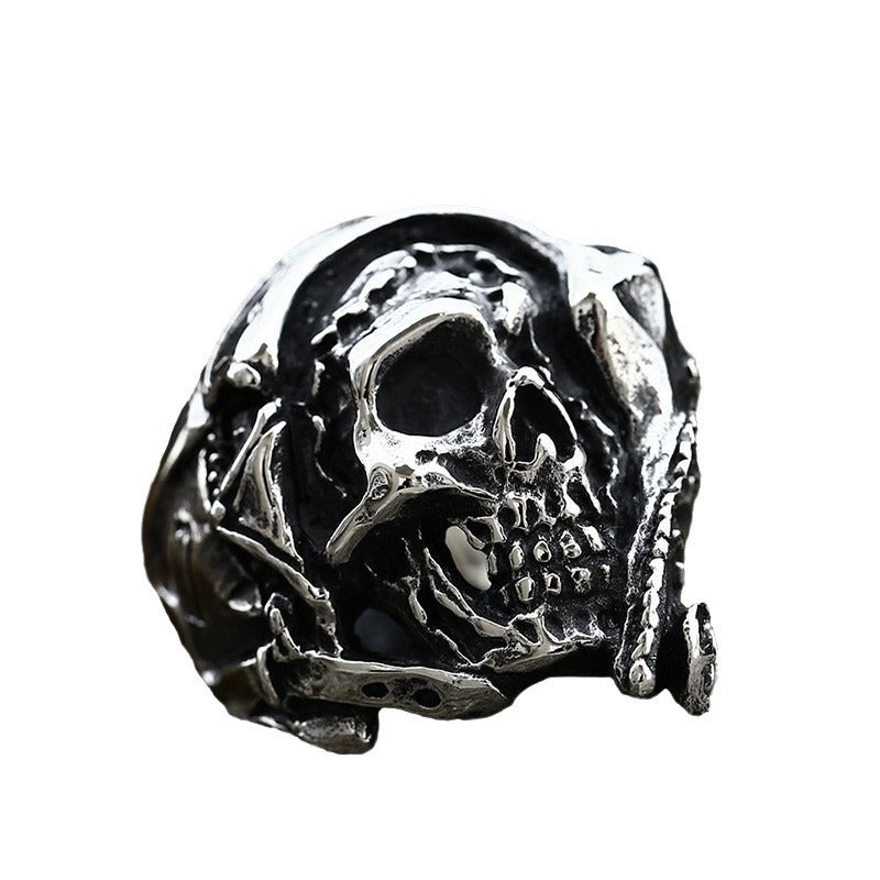 Titanium Steel Men's Skull Ring - European and American Hip Hop Retro Design, Wholesale Domineering Style
