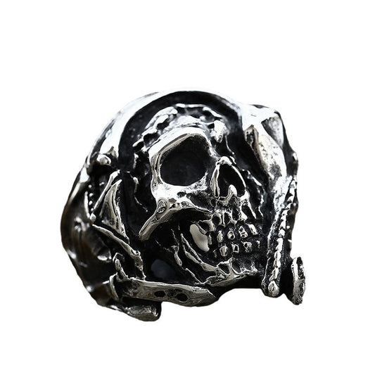 Titanium Steel Men's Skull Ring - European and American Hip Hop Retro Design, Wholesale Domineering Style