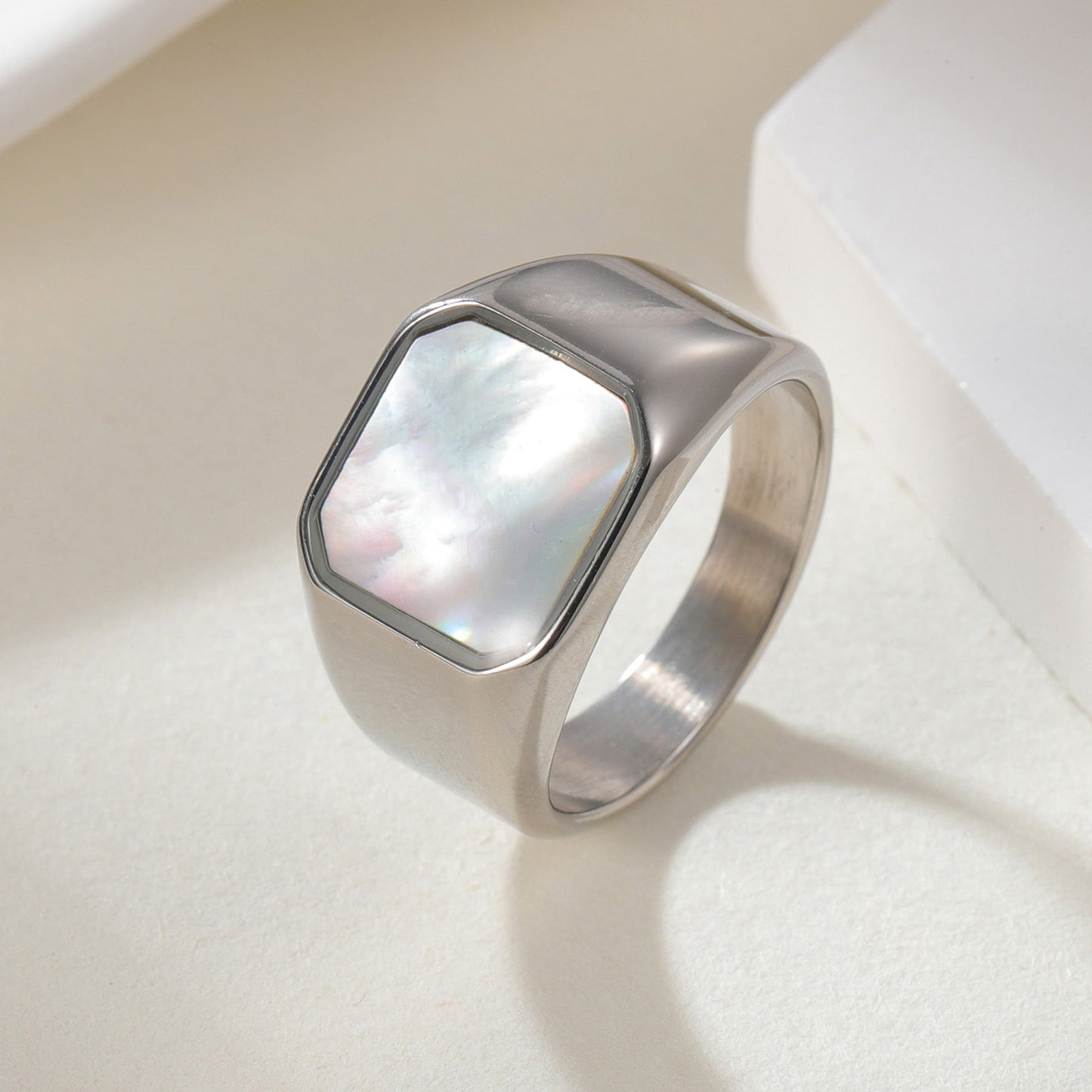 Planderful Stainless Steel Ring Square Shell Men Versatile