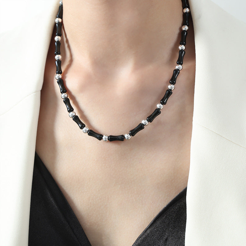 Luxurious Handcrafted Black Agate Beaded Necklace with Metal Accent