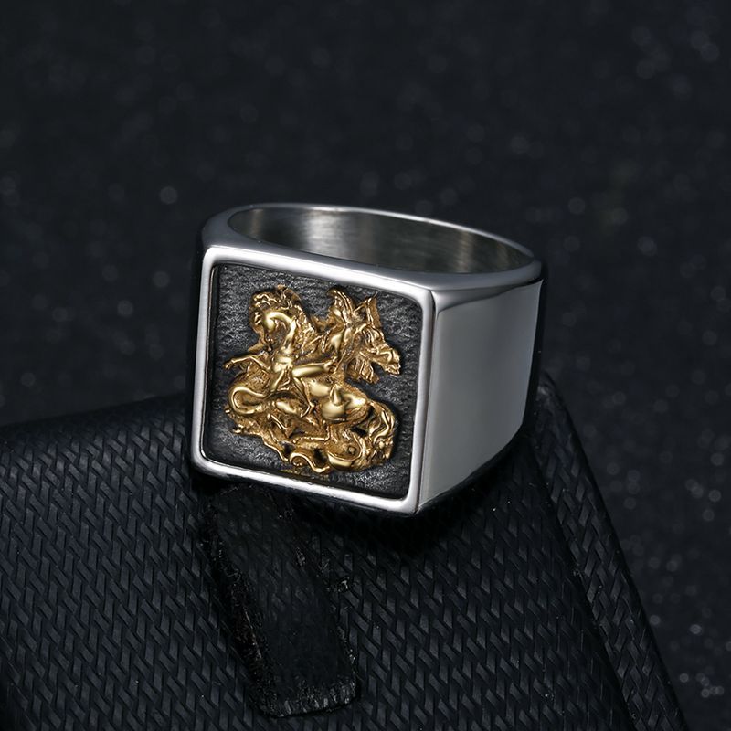 Planderful Durable Stainless Steel Dragon Knight Ring Men