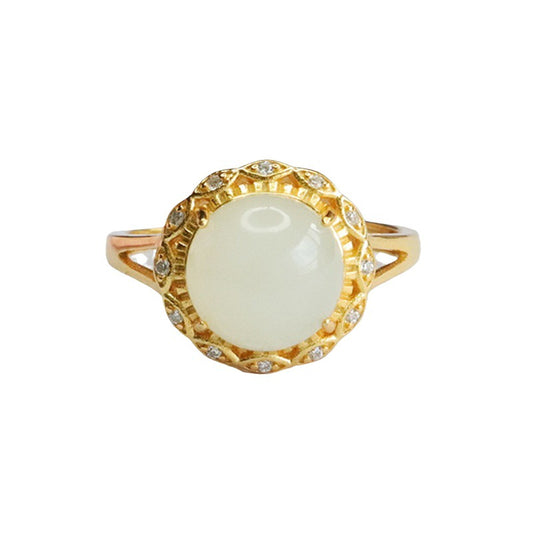 925 Sterling Silver Hetian Jade Round Ring