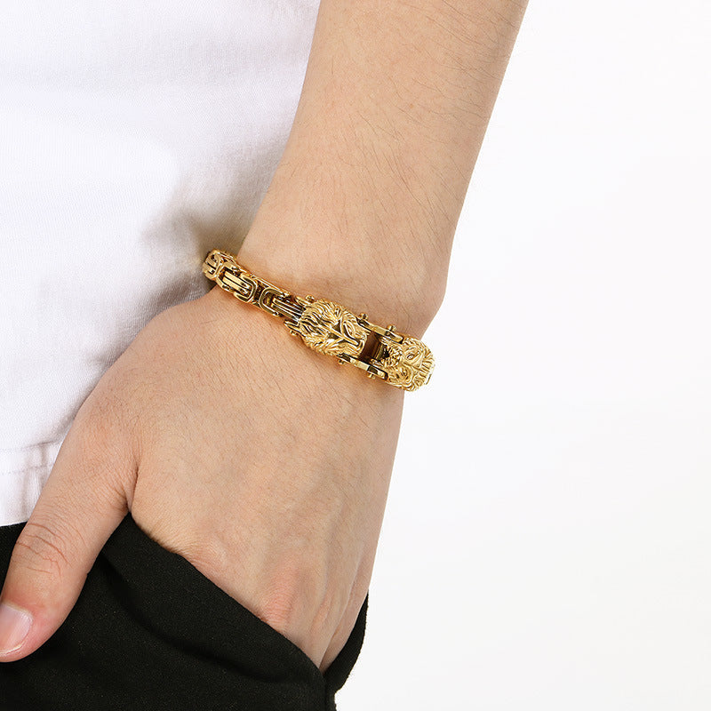 Oxidized Lion Head Emperor Chain Titanium Steel Men's Bracelet