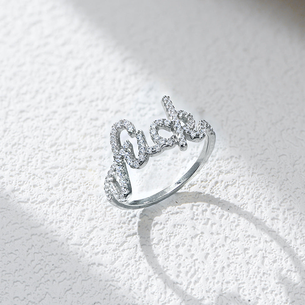 Planderful S925 Sterling Silver Elegant English Letter Ring For Women With Micro Inlaid Zircon