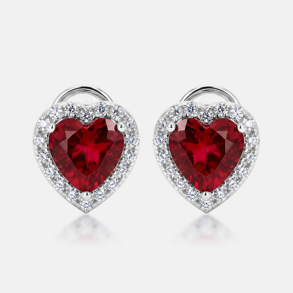 S925 Sterling Silver Lab-Grown Ruby Heart Stud Earrings