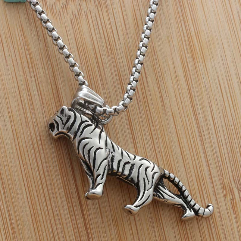 Titanium Steel Tiger Pendant Necklace - Punk Style Retro Beast Jewelry for Men