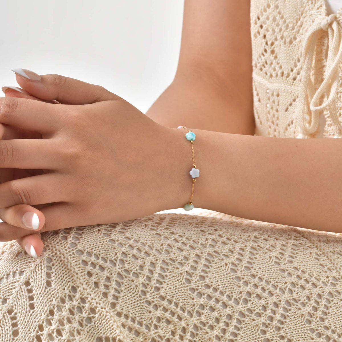 Girls Sweet Stainless Steel Shell Small Fresh Color Flower Bracelet Necklace Birthday Gift
