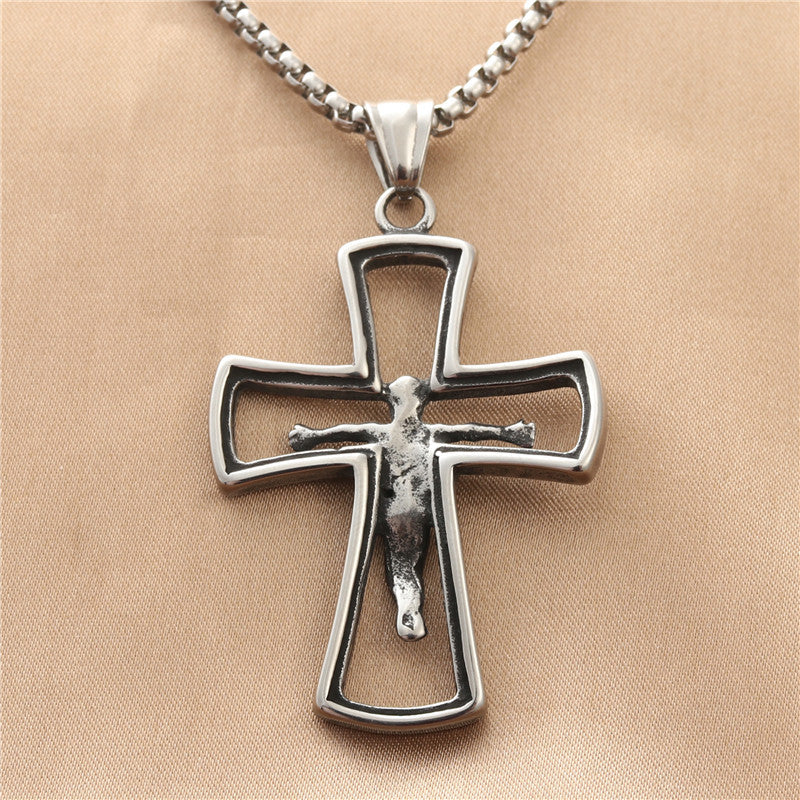 Personalized Titanium Steel Cross Pendant Necklace for Trendy Men - Retro Punk Style
