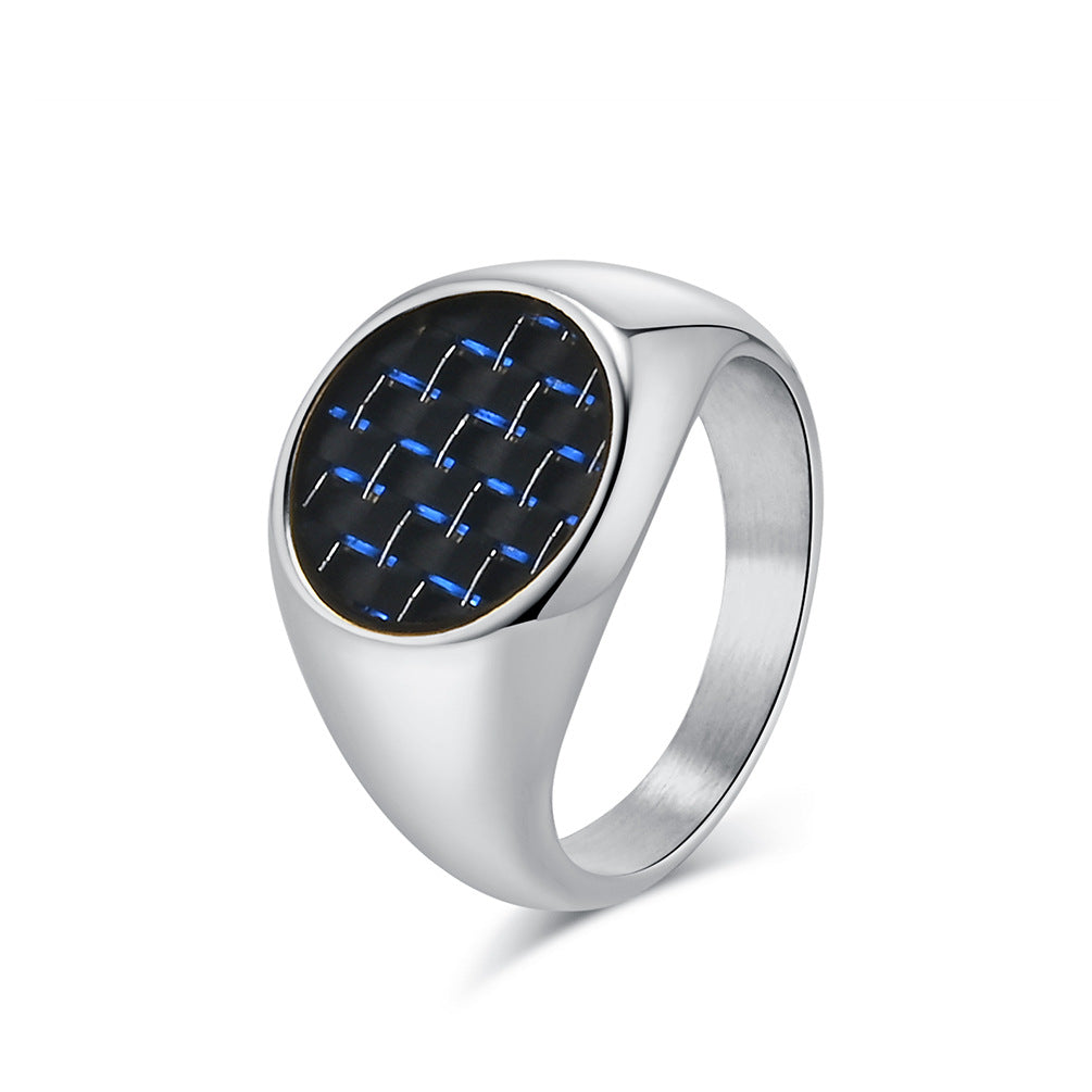 Planderful Carbon Fiber Inlaid Steel Ring For Men With Luxury Geometric Round Design Everyday Genie Collection
