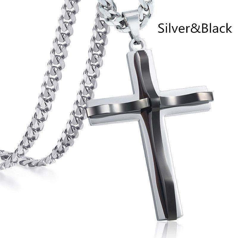1. Planderful Double Cross Pendant Necklace for Men