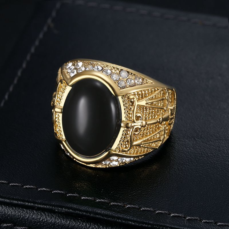 Planderful Hip Hop Ring For Men Gold Plated Stainless Steel Libra Opal Rhinestone Jewelry