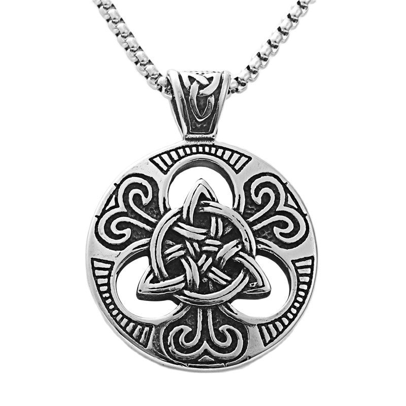 Personalized Vintage Titanium Steel Irish Flower Pendant Necklace for Men