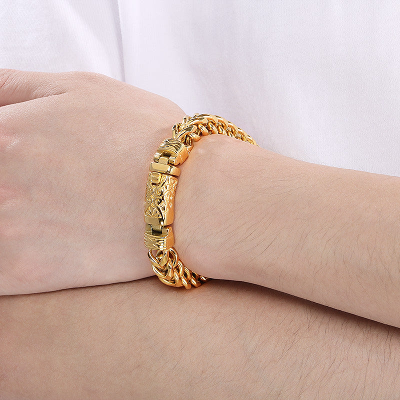 Planderful Mens Bracelet 18K Gold Plating Punk Totem Buckle