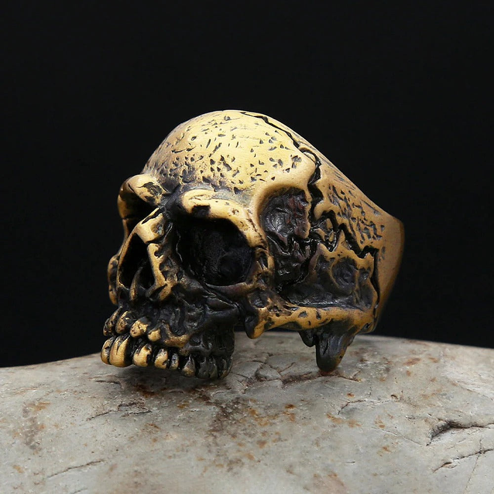 Planderful Shop Vintage Brass Skull Ring For Men Gothic Hip Hop Style Halloween Accessory