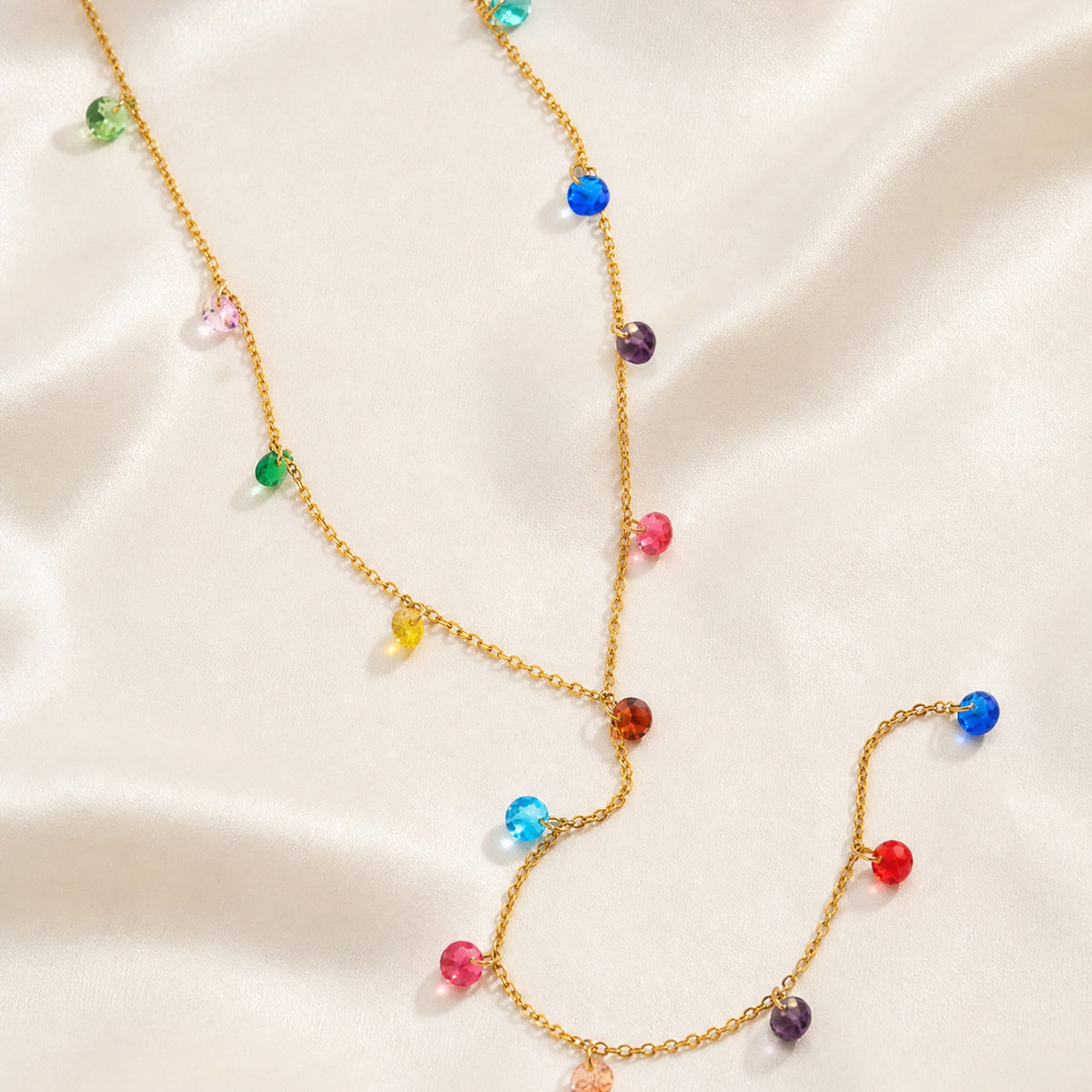 French High-Grade Color Dopamine Zircon Y-Shaped Necklace – Stainless Steel Elegant