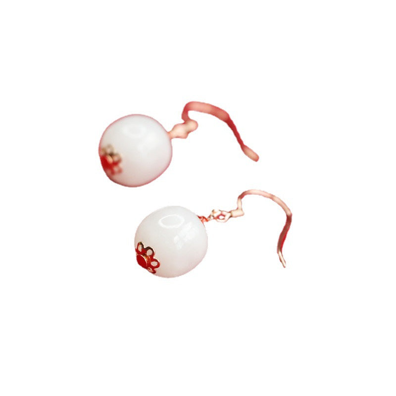 Sterling Silver Natural Hetian White Jade Earrings
