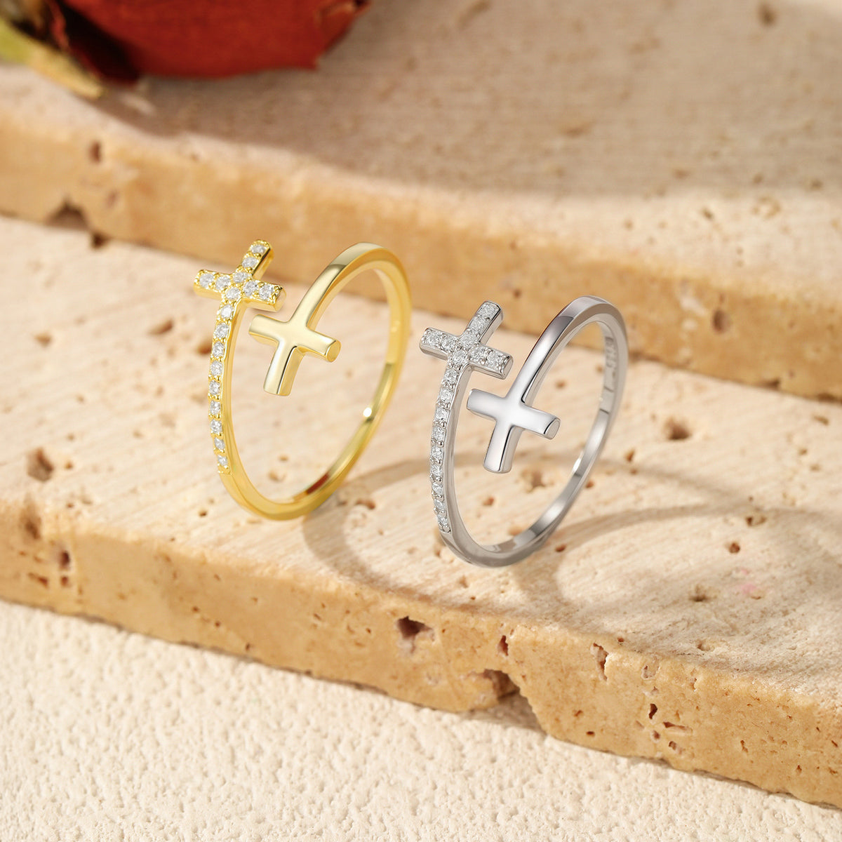 925 Sterling Silver Cross Zircon Ring