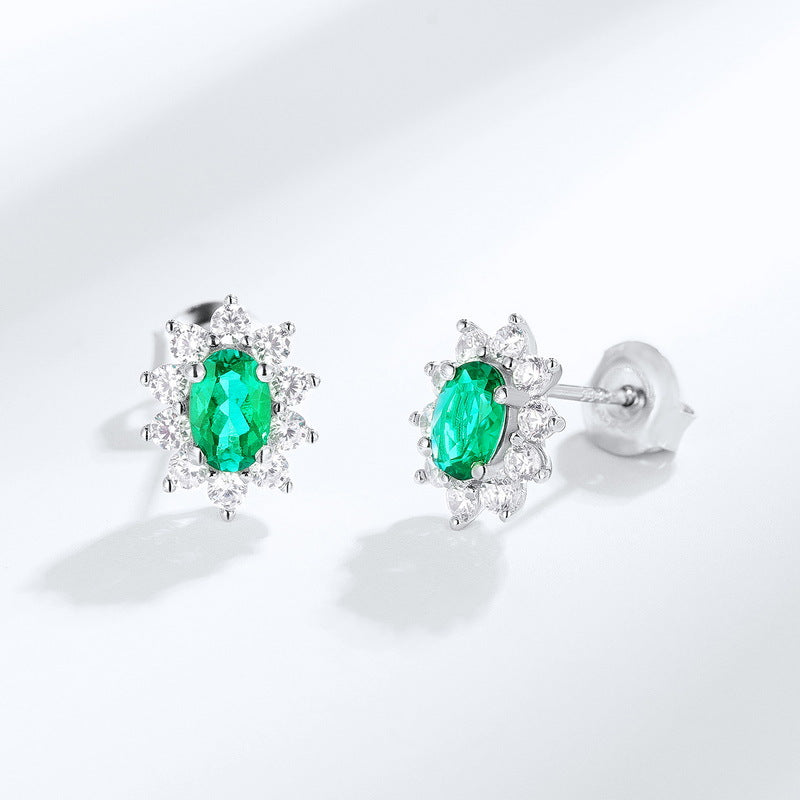 S925 Sterling Silver Lab-Grown Gemstone Geometric Stud Earrings