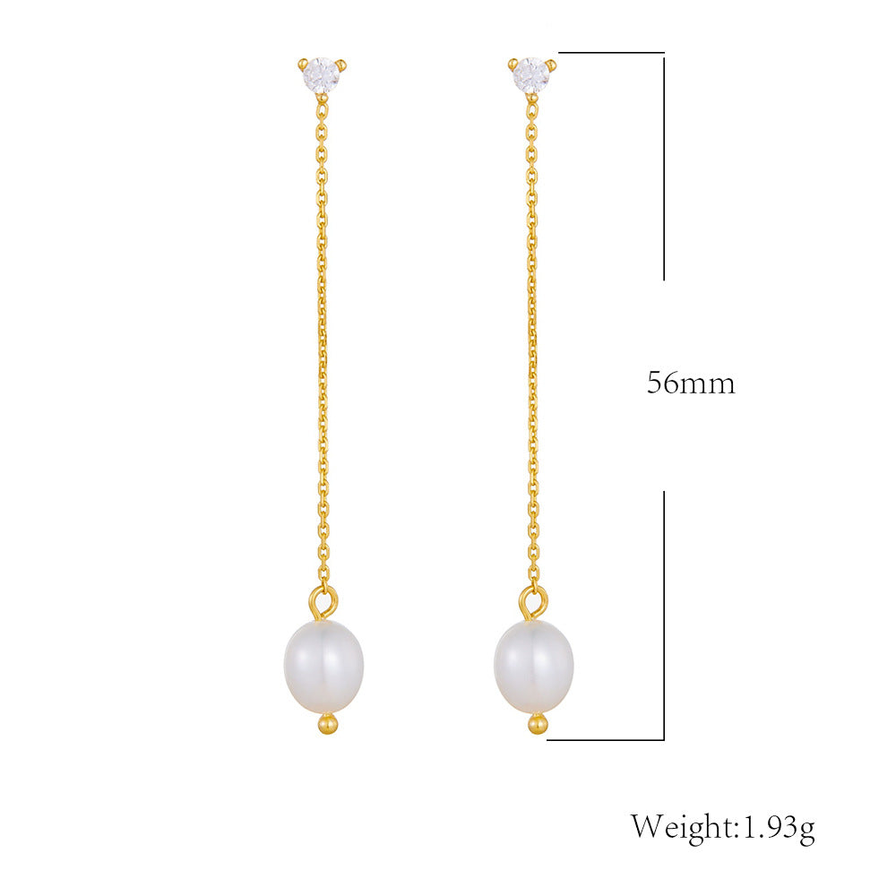 S925 Sterling Silver Stud Earrings, Natural Freshwater Pearl Earrings, And Versatile Long Fringed