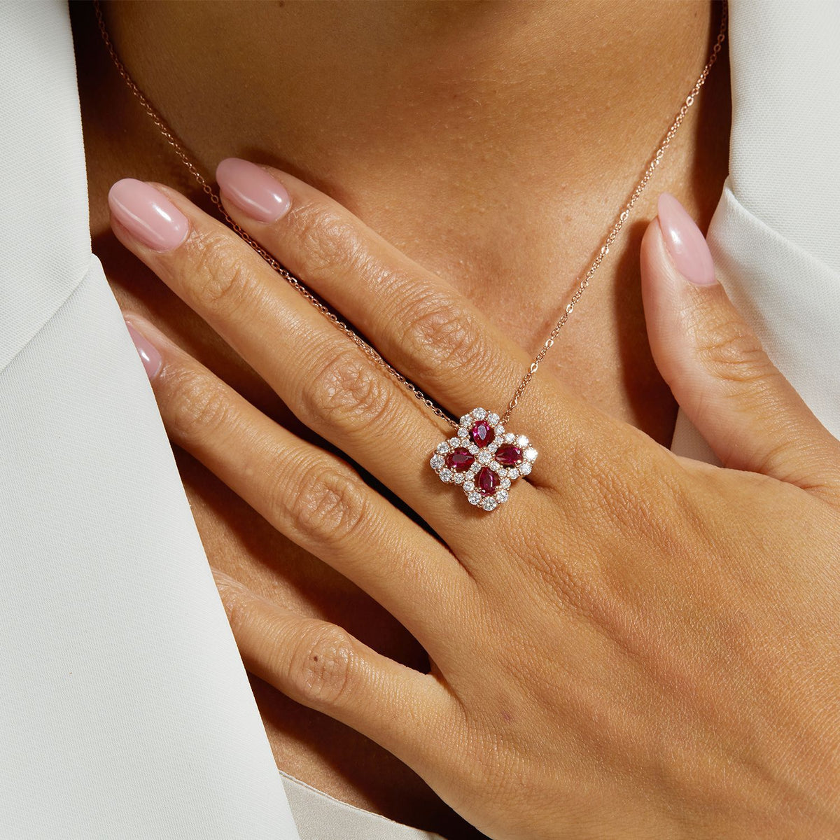 S925 Sterling Silver Lab-Grown Gemstone Four-Leaf Clover Jewelry Collection