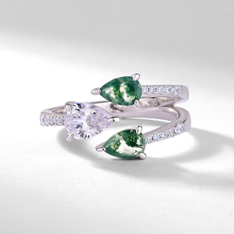 Planderful Jewelry Green Moss Agate Ring Sterling Silver