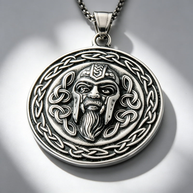 Vintage Aztec Solar Calendar Pendant Viking Celtic Odin Head Stainless Steel Men's Necklace