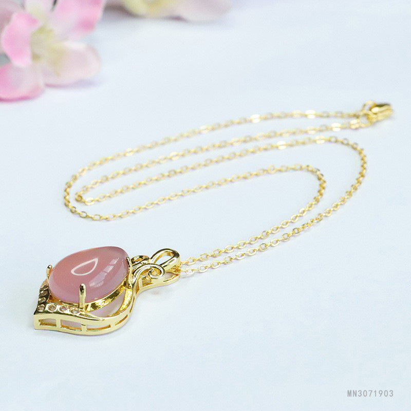 Pink Chalcedony Teardrop Pendant — No Chain