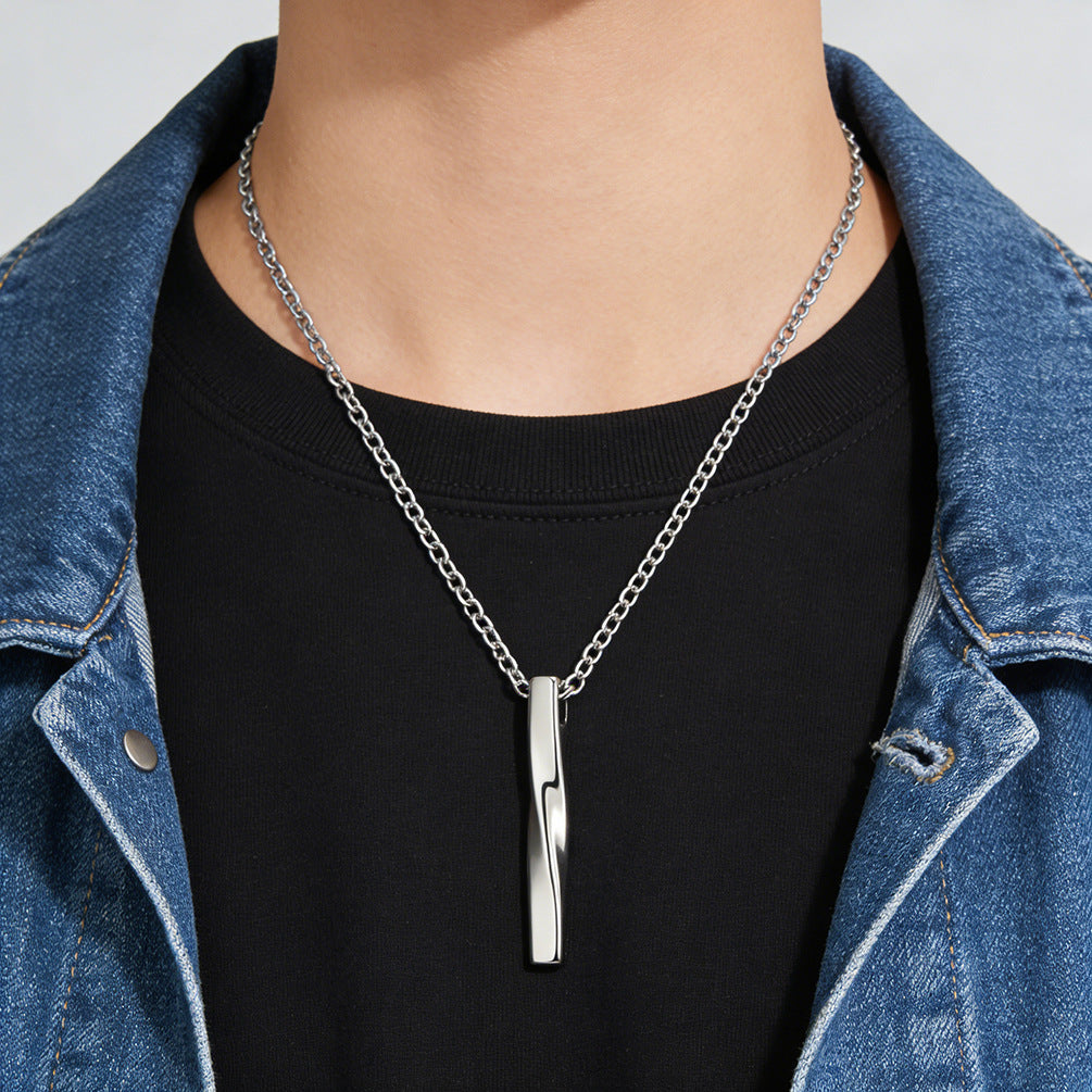 Planderful Geometric Mobius Necklace Unisex Rectangular Twisted Line Pendant for Men and Women Everyday Style