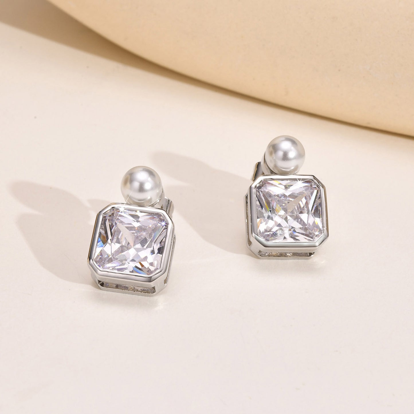 Imitation Pearl Zircon Geometric Simple Stud Earrings Copper