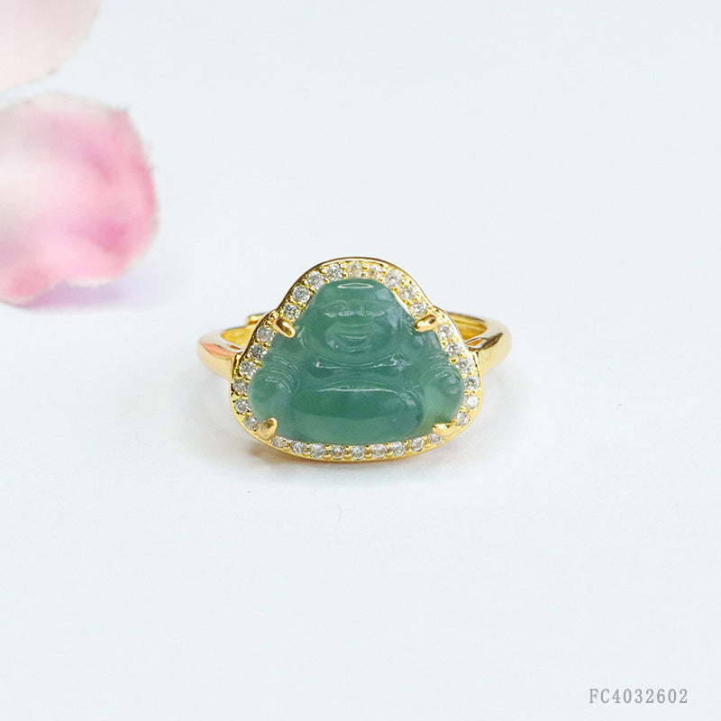 Blue Water Jadeite Buddha Ring