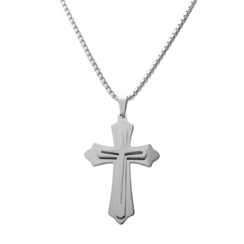 Men's Trendy Retro Titanium Steel Cross Pendant Necklace