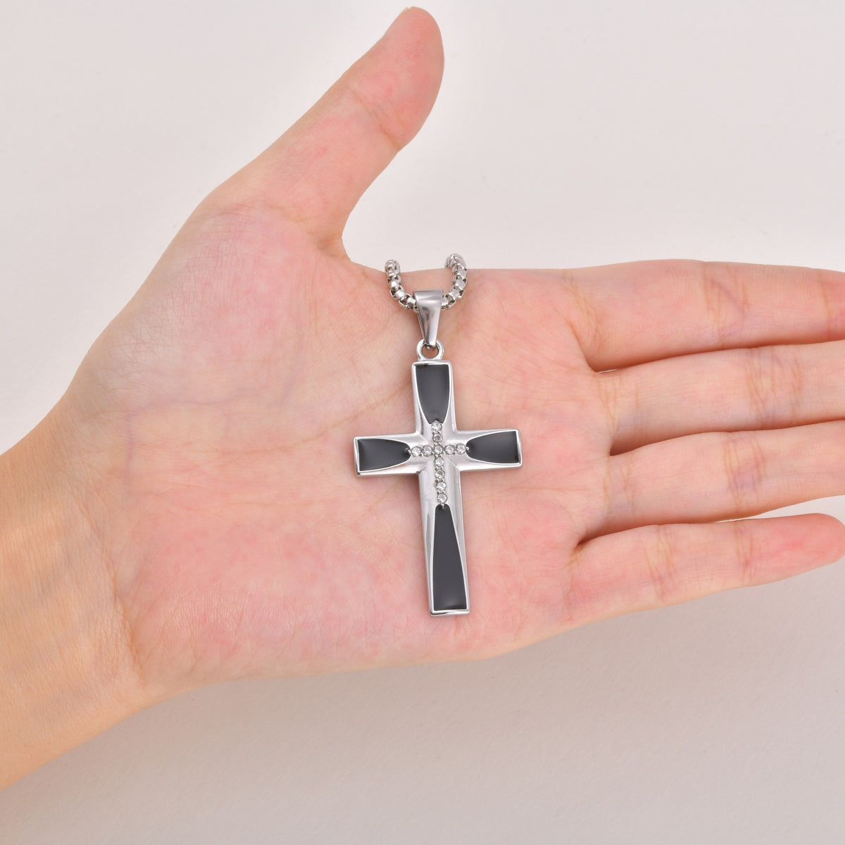 Stainless Steel Acrylic Zircon Cross Men's Pendant Necklace