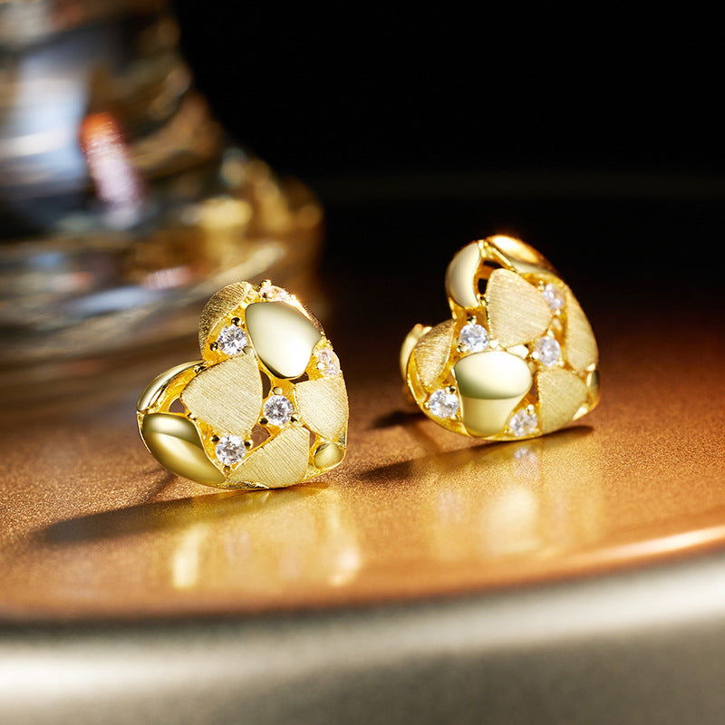 Planderful S925 Sterling Silver Hand Drawn Love Light Luxury Stud Earrings For Women With Zircon Sparkle