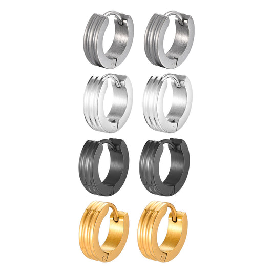 Planderful Stainless Steel Triple Ring Earrings For Men