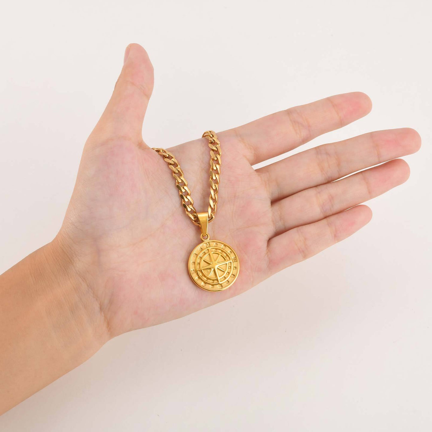 Planderful Stainless Steel Compass Pendant Necklace for Men