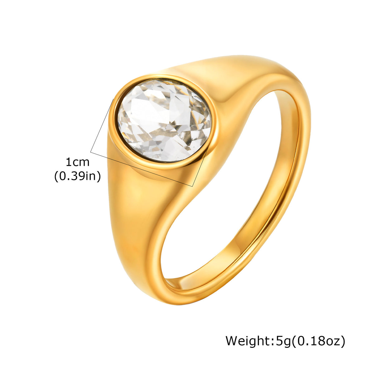 Stainless Steel Gold-Plated Oval Zircon Ring – Classic Daily Women's Titanium Steel