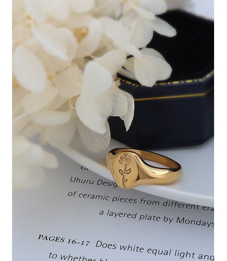 Elegant Rose Bloom Titanium Steel Ring - 18k Gold Index Finger Jewelry