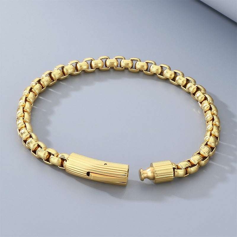 Wind Niche Design Stainless Steel Vertical Pattern Square Pearl Round Buckle Bracelet