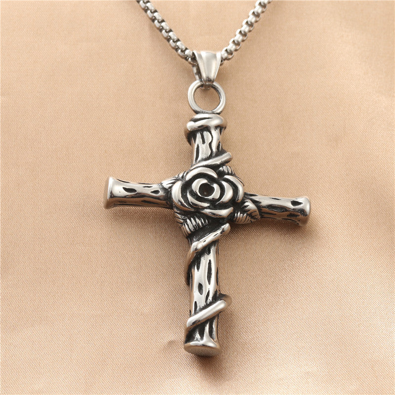 Personalized Titanium Steel Cross Pendant Necklace for Men - Retro Punk Style