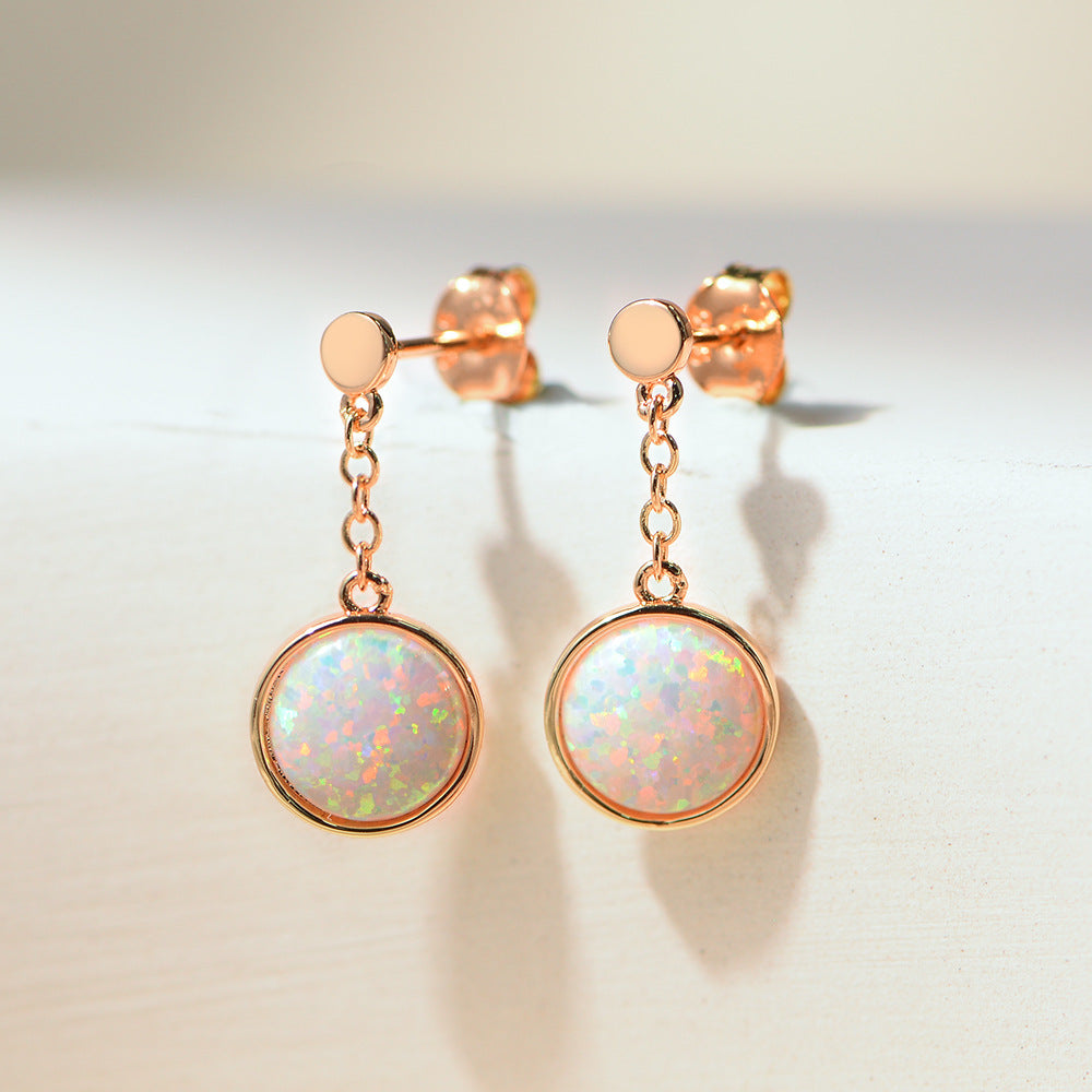 Foreign Trade Popular Earrings Versatile Copper Gold-Plated Earrings Opal Ear Jewelry
