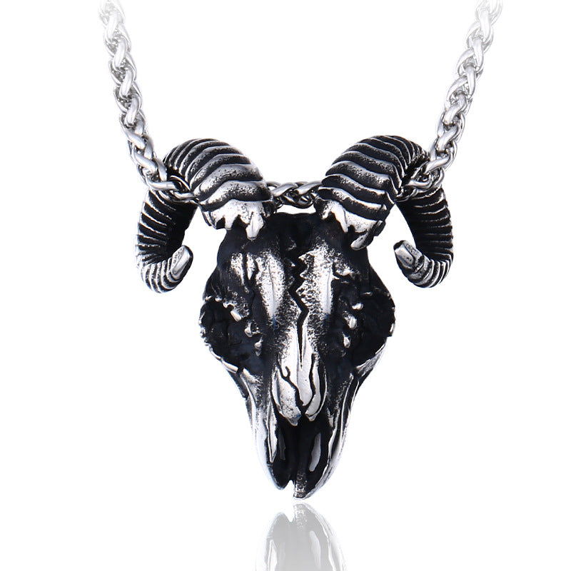 Stainless Steel Sheep Skull Men's Pendant – Animal Titanium Steel Pendant Necklace