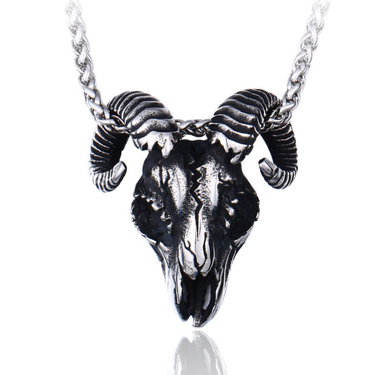 Stainless Steel Sheep Skull Men's Pendant – Animal Titanium Steel Pendant Necklace