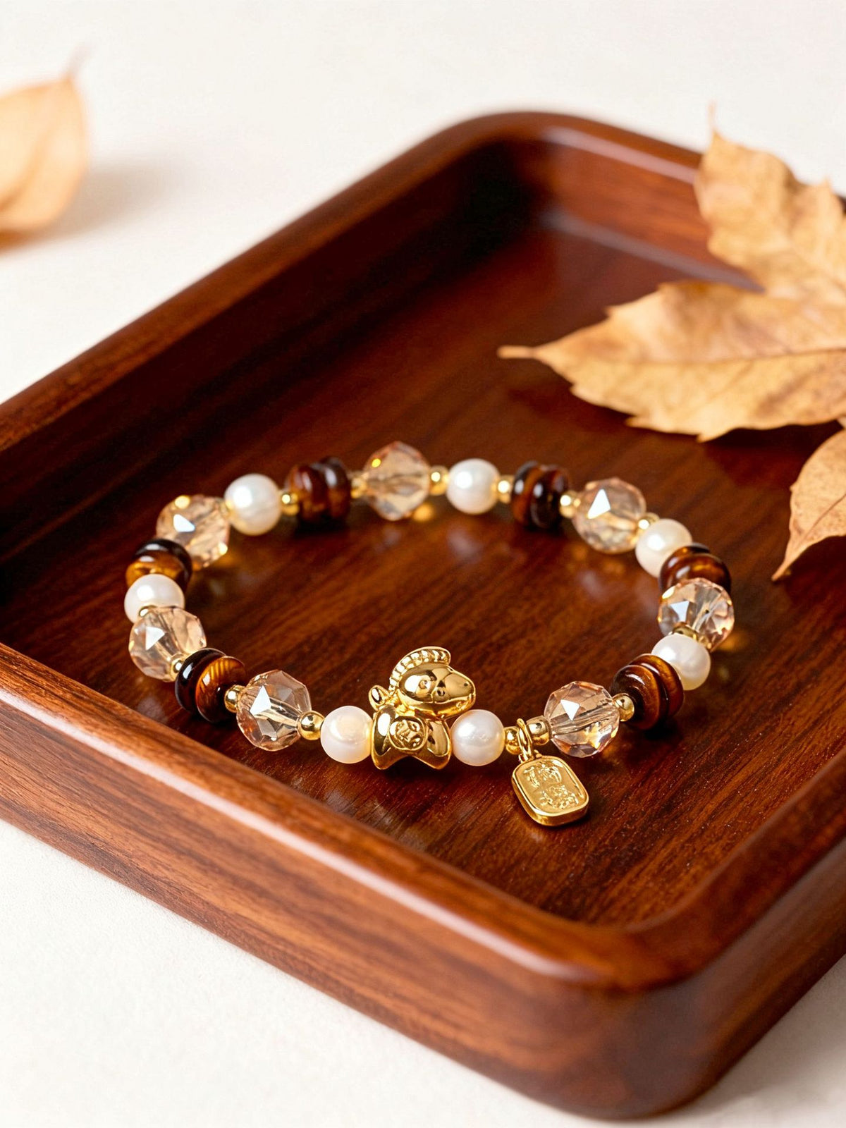 Tiger Eye & Pearl Horse-Year Bracelet