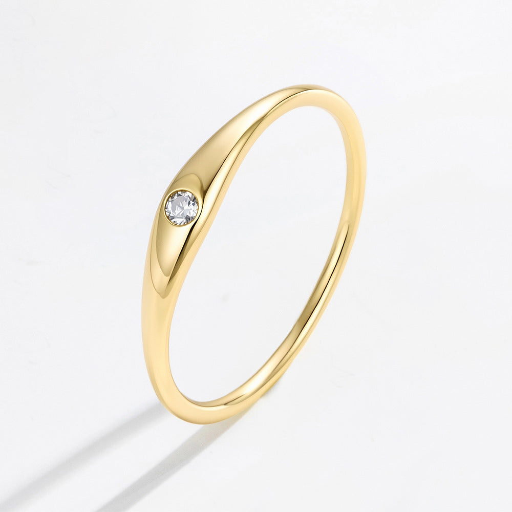 Ring Jewelry S925 Sterling Silver Smooth Plain Ring Single Zircon Ring Jewelry