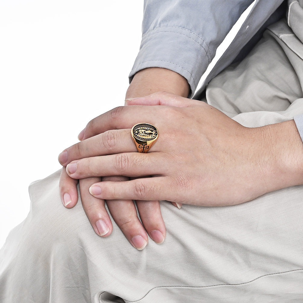 European and American Retro Virgin Mary Titanium Ring for Men and Women