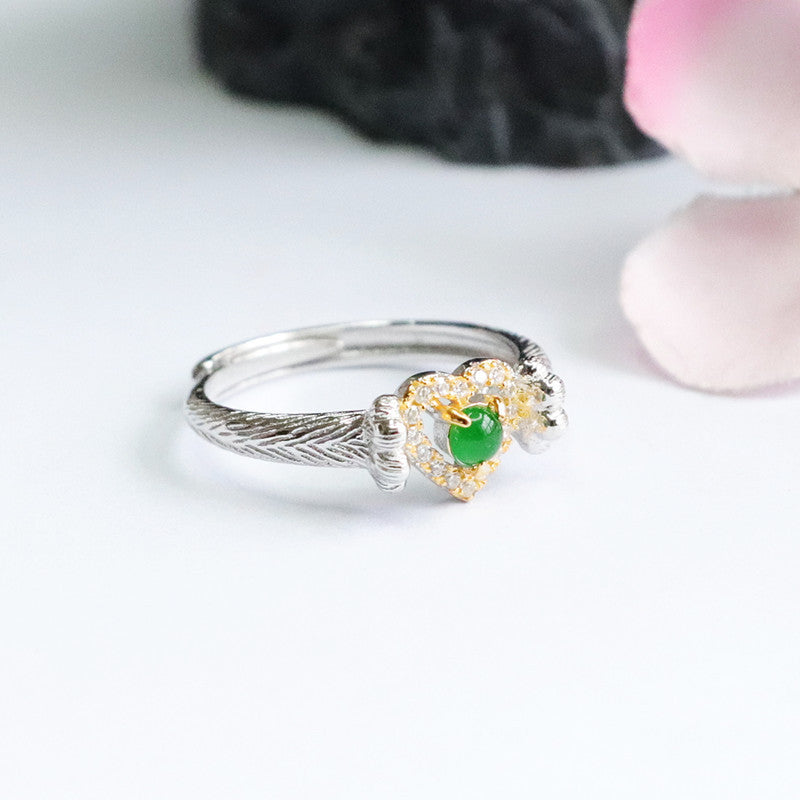 Sterling Silver Jade Love Ring