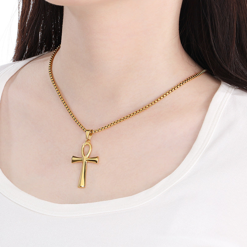 Planderful Anka Cross Necklace For Men Smooth Titanium