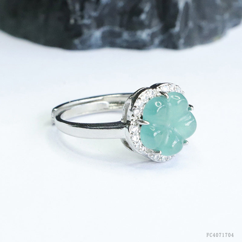 Blue Water Jadeite Flower Ring