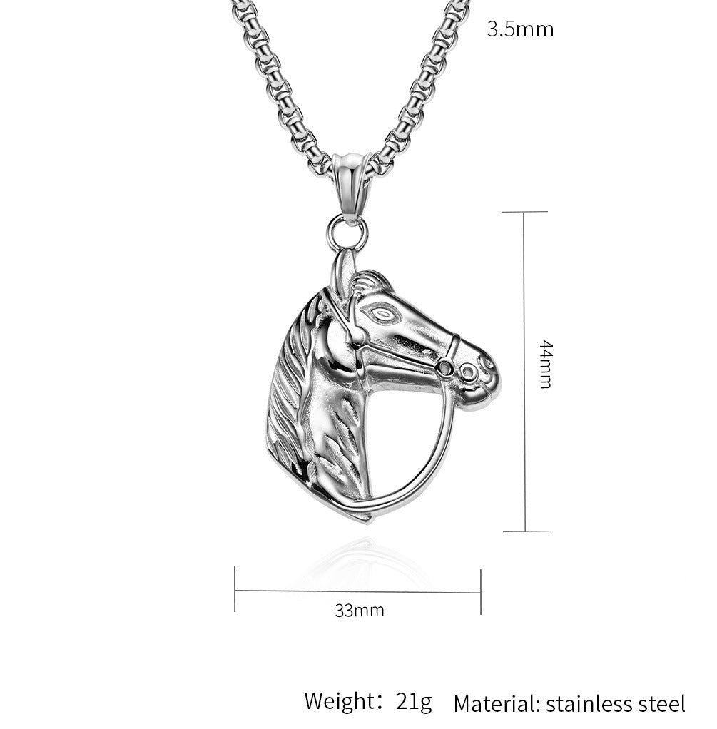 Planderful Mens Horse Head Necklace Personalized Retro Titanium Steel Pendant For Horse Racing Fans